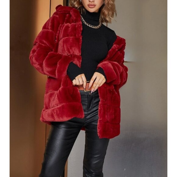 Jackets & Blazers - Red Faux Fur Coat 40% OFF